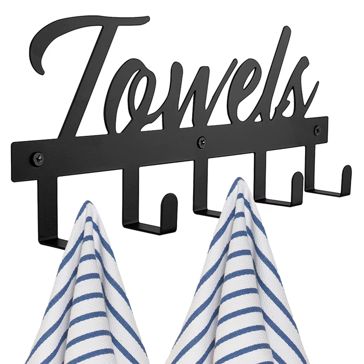 Wall-Mounted Towel Rack with Movable Holder and 5 Hooks - Waterproof Towel Shelf Organizer for Bathroom Accessories